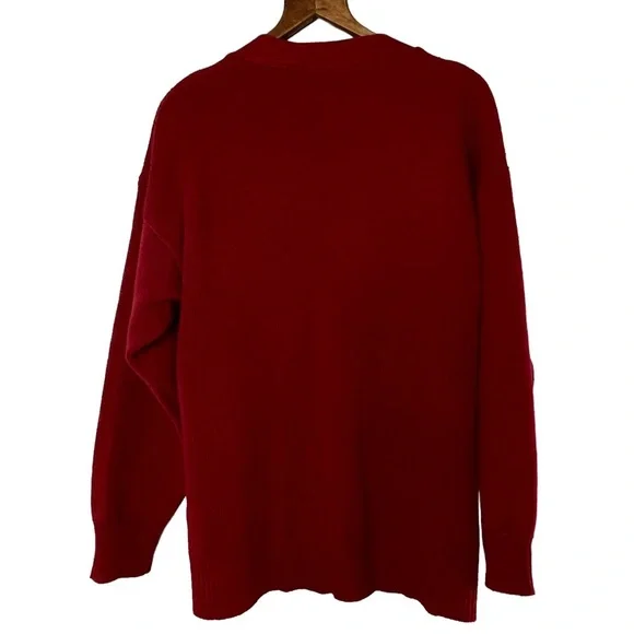 Vintage Oversized Slouchy Knit V Neck Cardigan Sweater Academia Burgandy Red - Picture 10 of 13